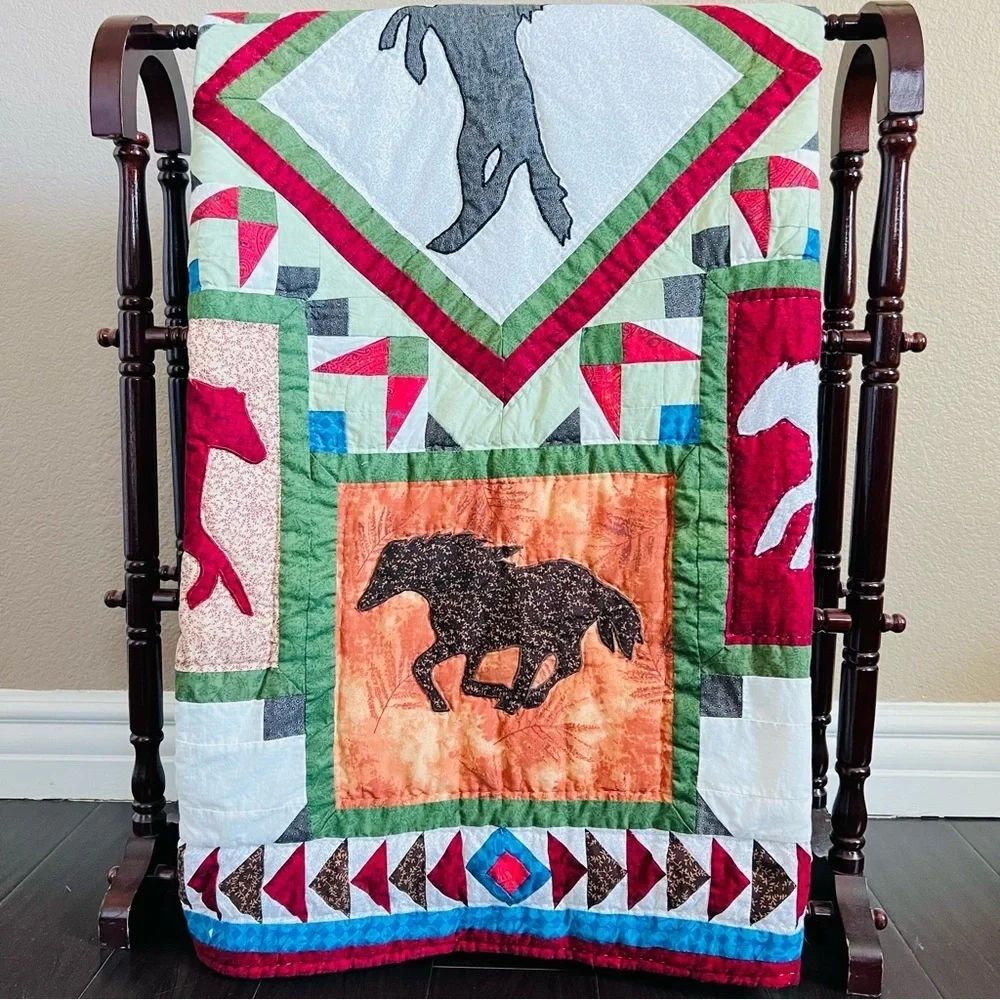 Patchwork  Wall Hanging Cotton Horses Quilt .